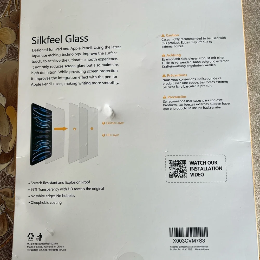 HOCENTS EZ Kit Silkfeel Glass Screen Protector 12.9”